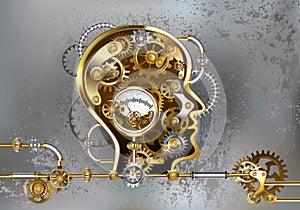 Steampunk head with manometer on gray background