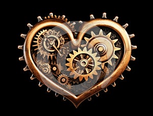 Steampunk heart with cog wheels and gears on black
