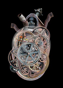 Steampunk Human Machine Heart Isolated