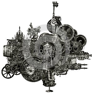 Steampunk Industrial Manufacturing Machine Isolated