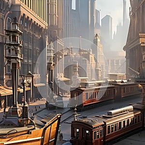 A steampunk-inspired city with towering clock towers, steam-powered vehicles, and airships3, Generative AI