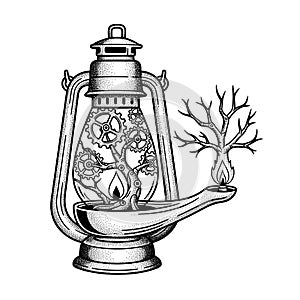 Steampunk Tree of Gears and Flame