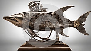 a steampunk A large trophy bull dolphin fish swims quickly