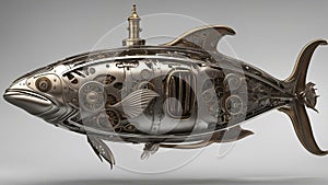 _a steampunk A large trophy bull dolphin fish swims quickly close to the bottom