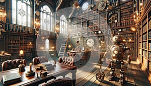 Steampunk Library with Robot