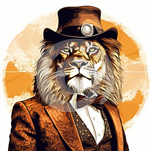 Steampunk Lion Portrait: A Stylish Illustration Of Aristocratic Coolness