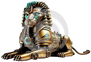 Steampunk Lion Sphinx, Egypt, Isolated