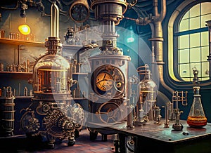 Steampunk Mad Scientist Laboratory Background