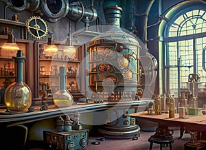 Steampunk Mad Scientist Laboratory Background