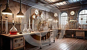 Steampunk Mad Scientist Laboratory Background