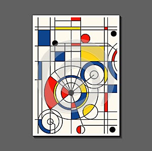 Steampunk mechanic. Fashion poster inspired by postmodern Mondrian. Neoplasty, Bauhaus. Useful for interior design