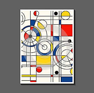 Steampunk mechanic. Fashion poster inspired by postmodern Mondrian. Neoplasty, Bauhaus. Useful for interior design