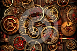 Steampunk mechanical background with gears and cogwheels