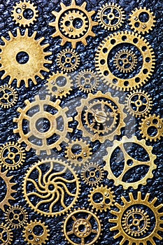 Steampunk mechanical cogs gears wheels on leather background