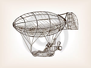 Steampunk mechanical flying airship sketch vector