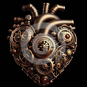 Steampunk Mechanical Heart with Gears and Pipes