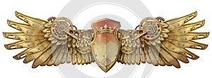 Steampunk mechanical wings crest illustration isolated on white background