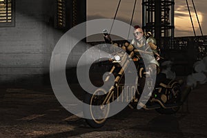 Steampunk motorcyclist