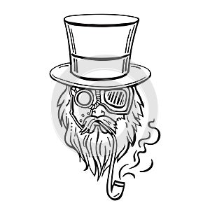 Steampunk old man in top hat and glasses