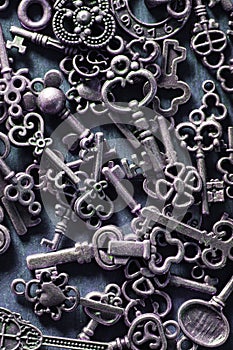 Steampunk old vintage metal keys background