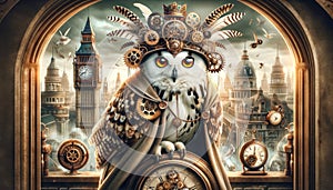 Steampunk Owl Overlooking Victorian London