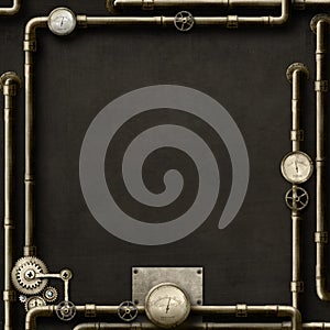 Steampunk pipes frame on grunge background