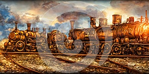 steampunk railroad locomotive train tracks trains iron gears engines steal science fiction future