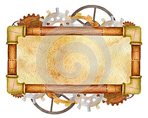 Steampunk rectangle gear frame with pipes.