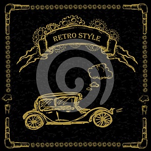 Steampunk Retro cars on black