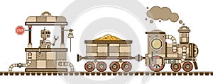 Steampunk retro train with a gold wagon