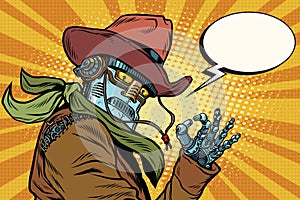 Steampunk robot cowboy okay gesture