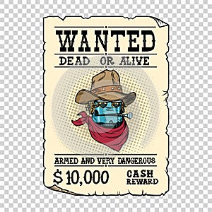 Steampunk robot cowboy wild West bandit alive or dead