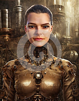 Steampunk Robot Cyborg Machine Woman