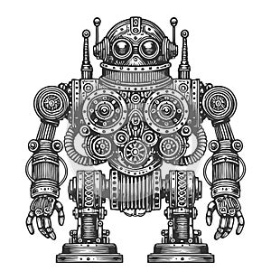Steampunk Robot with Gears and Top Hat vector