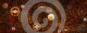 Steampunk rusty banner with gears and clocks in vintage style