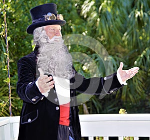 A steampunk Santa Claus preps for his Christmas speech to the elves