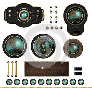 steampunk sci-fi control panel asset pack isolated