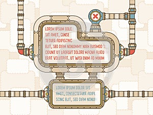 Steampunk screens with pipes connected adapters and other details