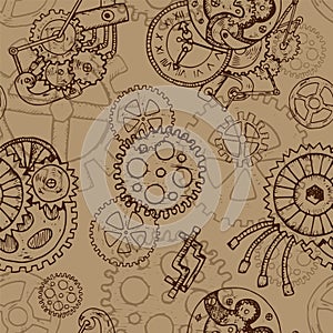 Steampunk seamless background with old cogs and mechanisms