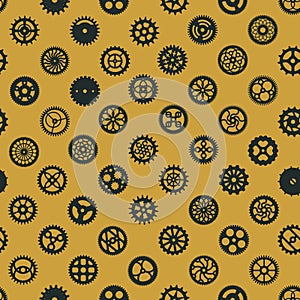 Steampunk seamless pattern design. Victorian era cogwheels digital paper. Gears on light background vector texture