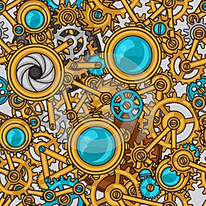 Steampunk seamless pattern of metal gears in