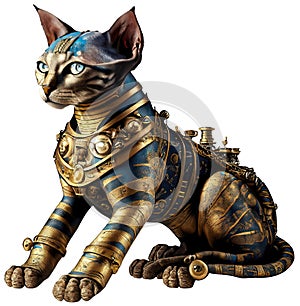 Steampunk Sphinx Cat, Isolated, Laying Down