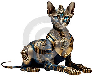 Steampunk Sphinx Cat, Isolated, Laying Down