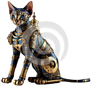 Steampunk Sphinx Cat, Isolated, Sitting Down