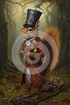 Steampunk Squirrel. AI generated Illustration