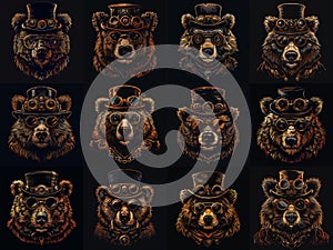 Steampunk Style. Bear Fashionably Adorned with Hat and Goggles