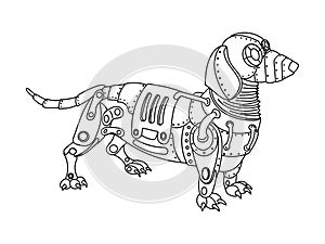 Steampunk style dachshund dog coloring book vector