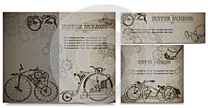 Steampunk style frame steampunk background. Set of vintage cards for business.Business Card Design.