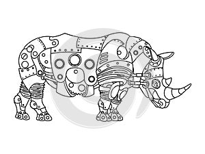 Steampunk style rhinoceros coloring book vector