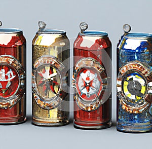 Steampunk Style Soda Cans on Gray Background Illustration